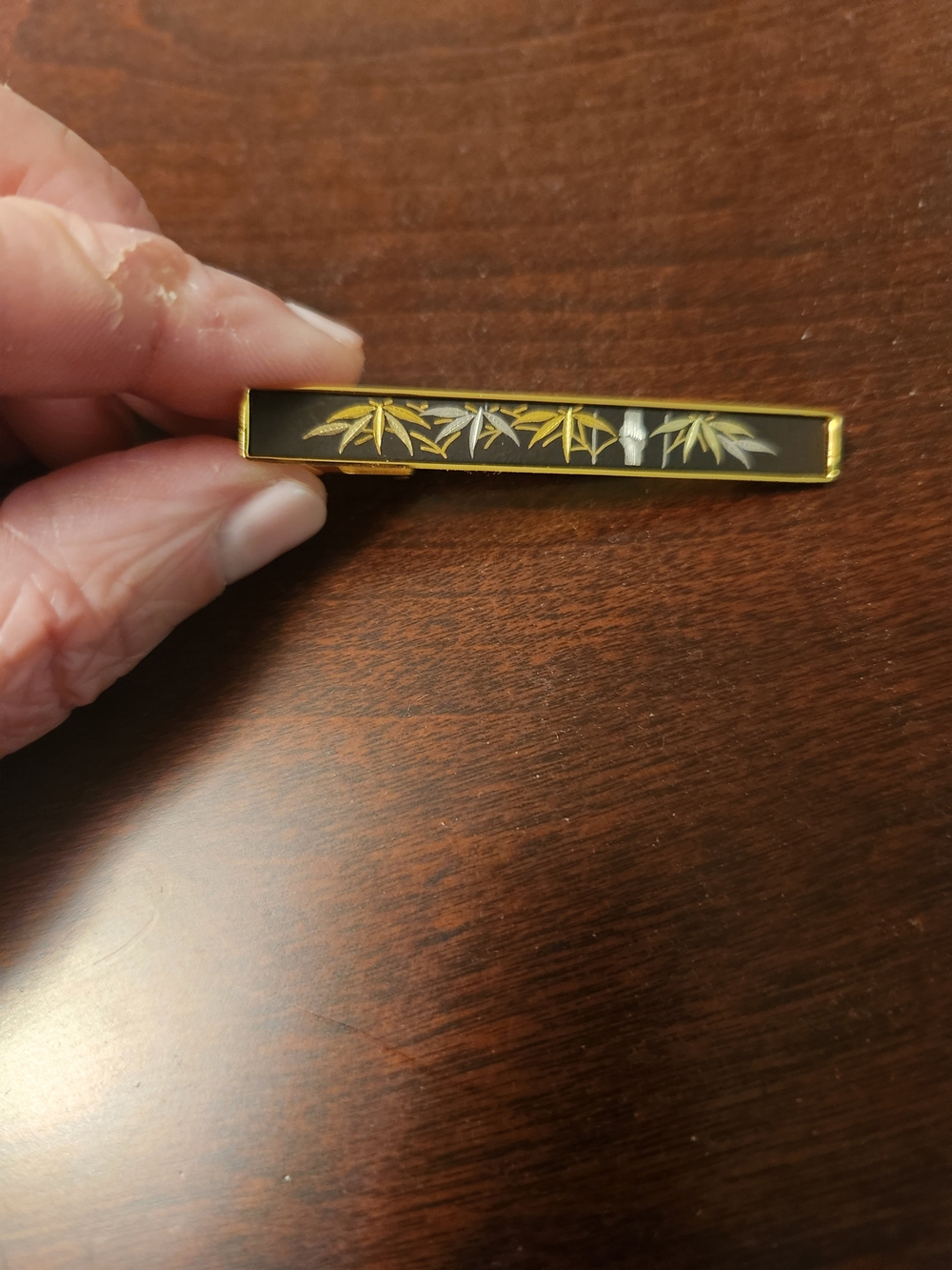 Gold Tone Bamboo Motif Tie Bar